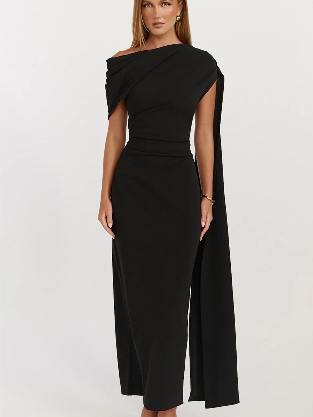 Showpo Black One-Shoulder Draped Gown